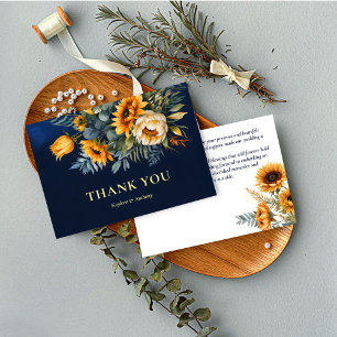 Carte De Remerciements tournesol rustique bleu marine mariage de automne