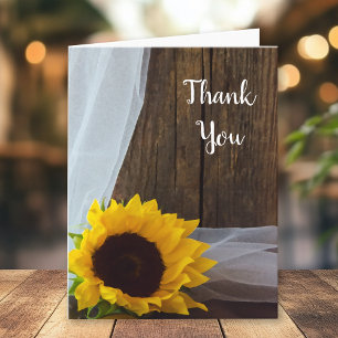 Carte De Remerciements Tournesol rustique et Mariage en bois de grange
