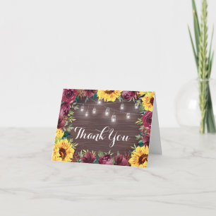 Carte De Remerciements Tournesol rustique Mason Jar illumine le Mariage f