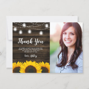 Carte De Remerciements Tournesol rustique Mason Jar Lights Sweet 16 Photo