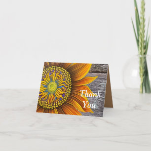 Carte De Remerciements Tournesol rustique sur la Barre