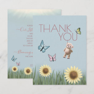 Carte De Remerciements Tournesol Teddy Baby Shower Thème Rose Gratitude