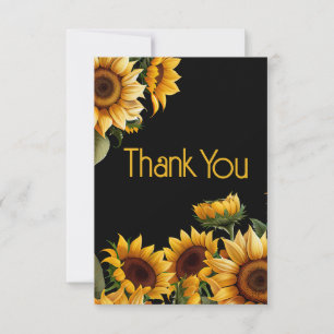 Carte De Remerciements Tournesols Élégants Rustiques Noir Remerciement An