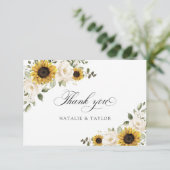 Carte De Remerciements Tournesols Fleurs blanches Verdure Rustique Mariag (Debout devant)