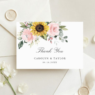 Carte De Remerciements Tournesols Fleurs Roses Rouges Mariage Rustique