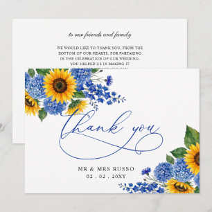 Carte De Remerciements Tournesols Floraux Bleu Royal Mariage Moderne