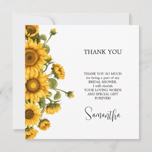 Carte De Remerciements Tournesols lumineux Mariage minimaliste (Devant)