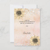 Carte De Remerciements Tournesols rustique rose or parties scintillant ar (Dos)