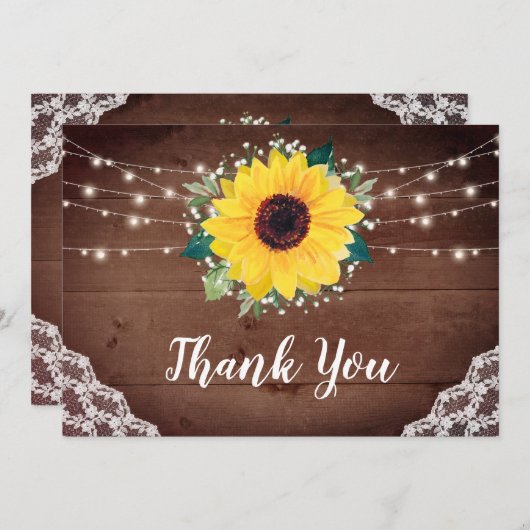 Carte De Remerciements Tournesols rustiques Dentelles Babys Respiration M (Devant / Derrière)