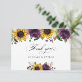 Carte De Remerciements Tournesols vert pourpre Floral Rustique Mariage (Debout devant)