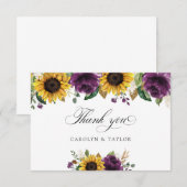 Carte De Remerciements Tournesols vert pourpre Floral Rustique Mariage (Devant / Derrière)