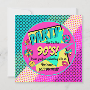 Carte De Remerciements TOUT âge 90's rétro fête d'anniversaire neon arc-e