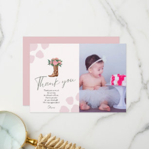 Carte De Remerciements Toute année western cowgirl rose photo