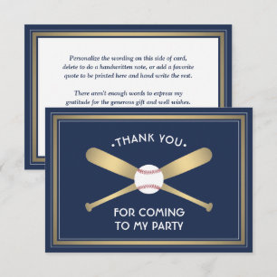 Carte De Remerciements Toute fête sur le thème de baseball Texte Bleu mar