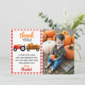 Carte de remerciements tracteur Citrouille rouge (Debout devant)