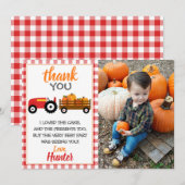 Carte de remerciements tracteur Citrouille rouge (Devant / Derrière)