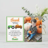 Carte de remerciements tracteur Citrouille vert (Debout devant)