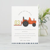 Carte De Remerciements Tracteur de ferme rouge mignon Enfants Anniversair (Debout devant)