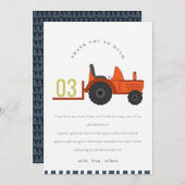 Carte De Remerciements Tracteur de ferme rouge mignon Enfants Anniversair (Devant / Derrière)