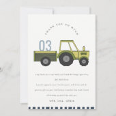 Carte De Remerciements Tracteur de ferme vert bleu mignon pour enfants d' (Devant)