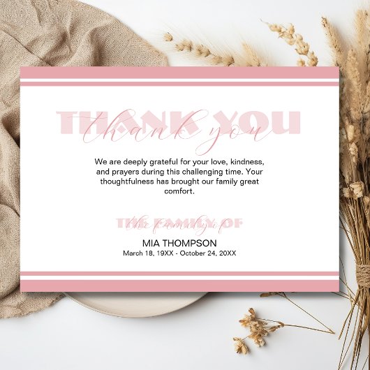 Carte De Remerciements Traditional Bottle Rose Pink Memorial Thank