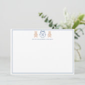 Carte De Remerciements Traditional Monogram Teddy Bear Boy Baby Shower (Debout devant)