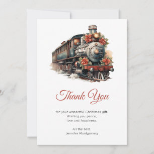 Carte De Remerciements Train à vapeur vintage Noël traditionnel