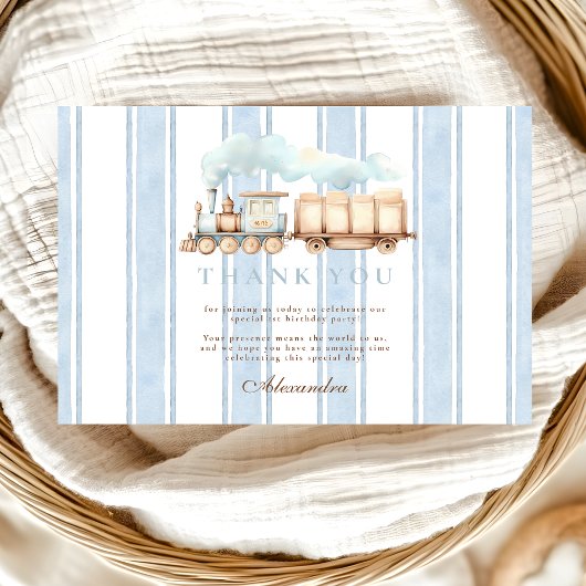 Carte De Remerciements Train bleu vintage 2e anniversaire