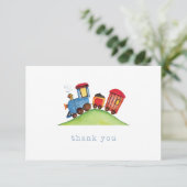 Carte De Remerciements Train Choo Choo Anniversaire Aquarelle (Debout devant)