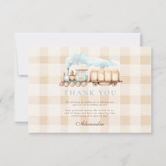 Carte De Remerciements Train Vintage 1er Anniversaire (Devant)