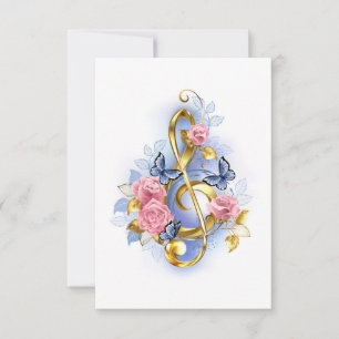 Carte De Remerciements Treble clef with Pink Roses