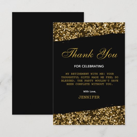 Carte De Remerciements Trending Gold Glitter Sparkles Retirement Party  (Devant / Derrière)