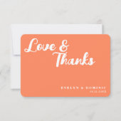 Carte De Remerciements Trendy Script Coral Orange Love & Thanks Wedding (Devant)