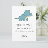 Carte De Remerciements Triceratops Dinosaure | Anniversaire de Dino Bleu  (Debout devant)