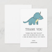 Carte De Remerciements Triceratops Dinosaure | Anniversaire de Dino Bleu  (Devant / Derrière)