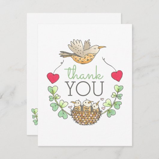 Carte De Remerciements Triplets Baby shower Oiseau (Devant / Derrière)