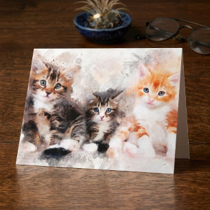 Carte De Remerciements Trois beaux et mignons chatons aquarelle