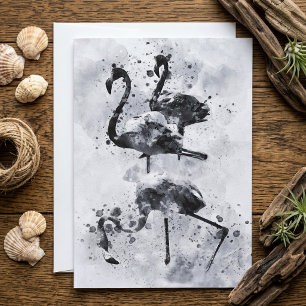 Carte De Remerciements Trois flamants rose et blanc aquarelle