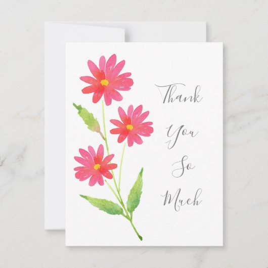 Carte De Remerciements Trois marguerites aquarelle rose corail (Devant)