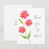 Carte De Remerciements Trois marguerites aquarelle rose corail (Devant / Derrière)