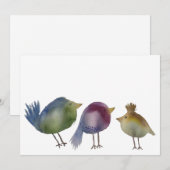 Carte De Remerciements Trois Petits Oiseaux, Peinture Aquarelle (Devant / Derrière)