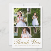 Carte De Remerciements Trois photos de verdure première communion (Devant)