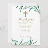 Carte De Remerciements Trois photos de verdure première communion (Dos)