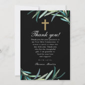 Carte De Remerciements Trois photos vert première communion Noir (Dos)