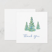 Carte De Remerciements Trois pins d'aquarelle bleu vert (Devant / Derrière)