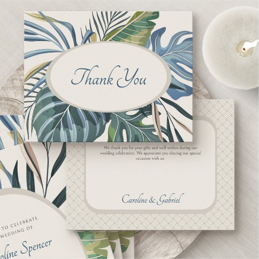 Carte De Remerciements Tropical Beach Palm Mariage