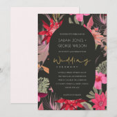 Carte De Remerciements Tropical Dark Boho Red Blush Floral Wedding Invite (Devant / Derrière)