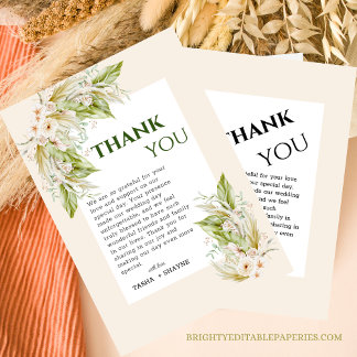 Carte De Remerciements Tropical Delicate Pampas Grass Boho Chic Mariage