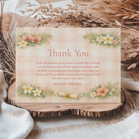 Carte De Remerciements Tropical Gingham Floral Graduation