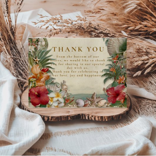 Carte De Remerciements Tropical Hibiscus Seashell Wedding